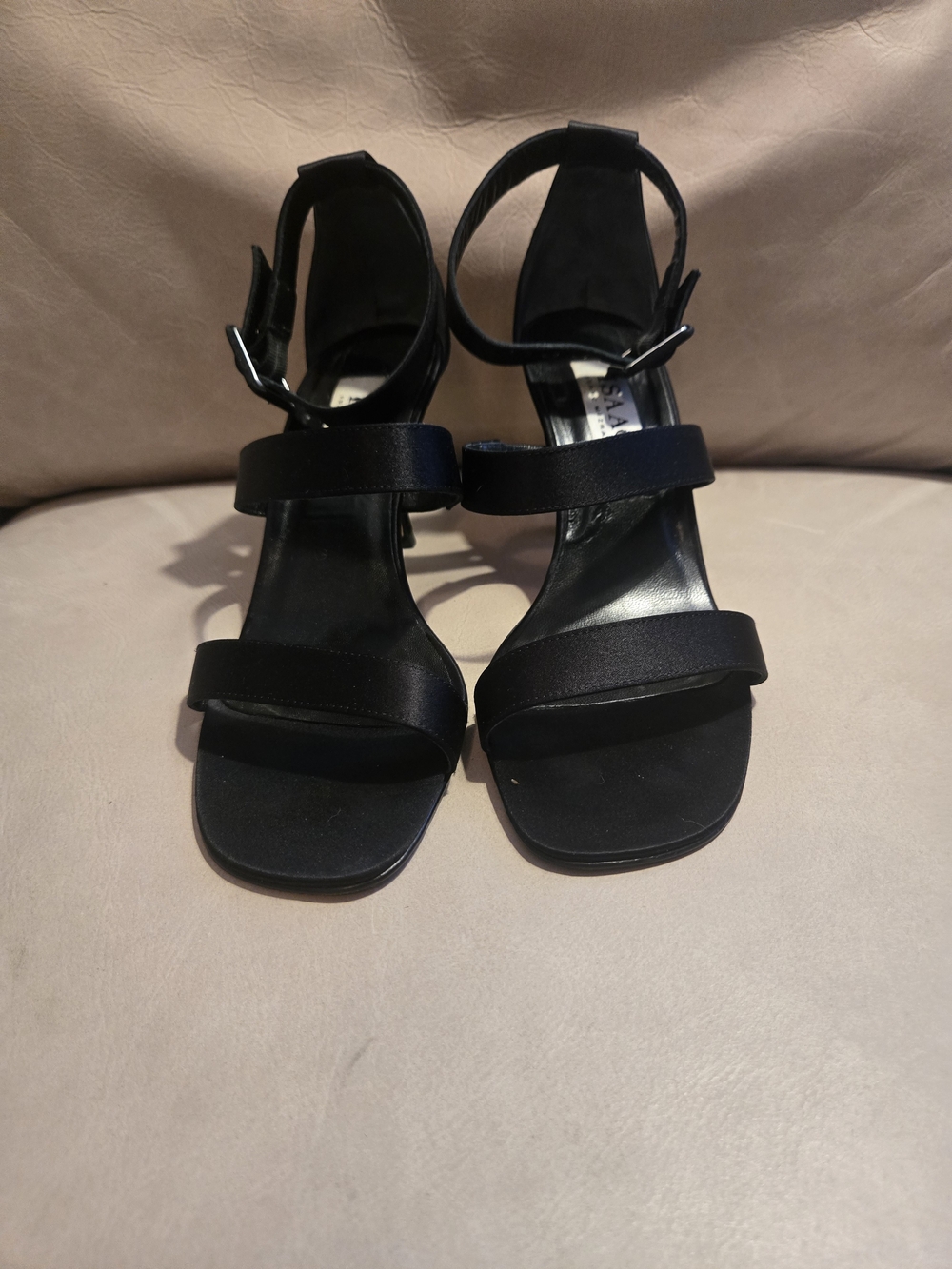 Isaac Mizrahi Black Satin Strappy Ankle-Heel Sandals